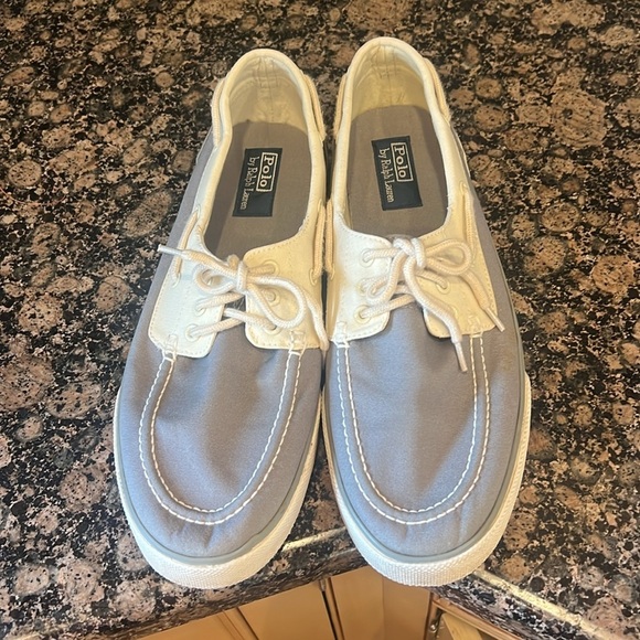 Polo Ralph Lauren canvas boat shoes. 13. Excellent condition. Gray and cream. - Picture 13 of 14